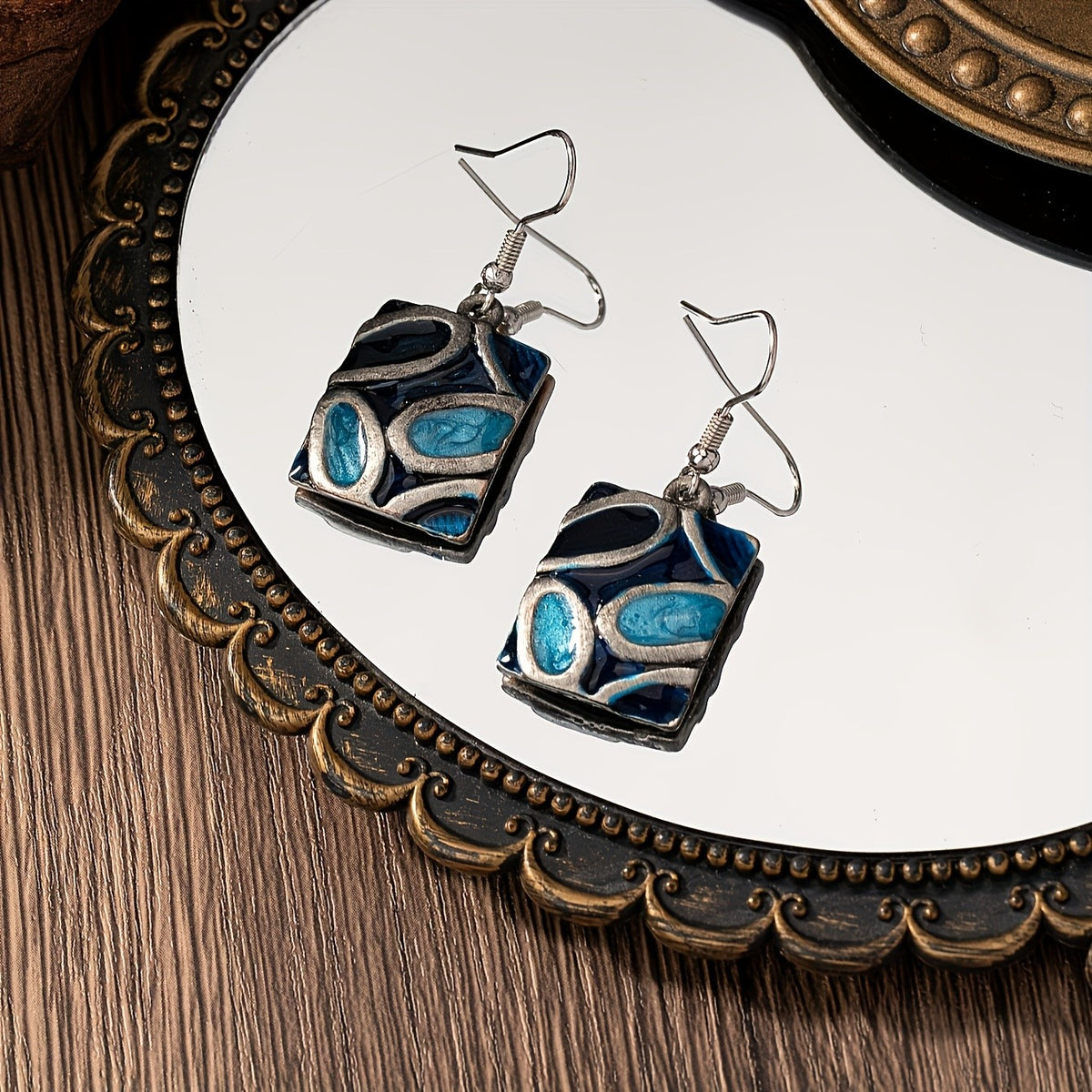 Blue Resin Mosaic Pendant Necklace & Earring Set