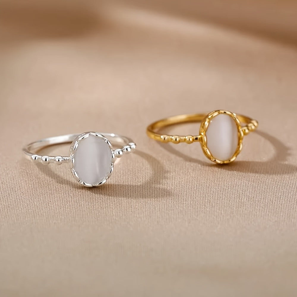 Scalloped White Stone Ring