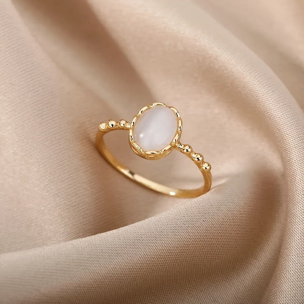 Scalloped White Stone Ring