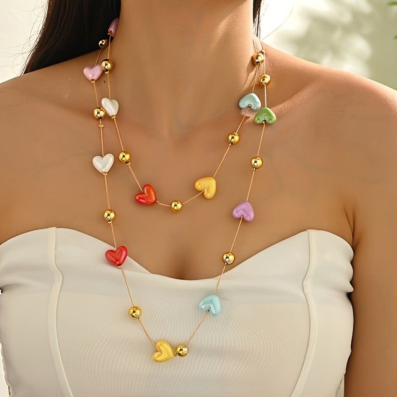 Colorful Heart Station Necklace