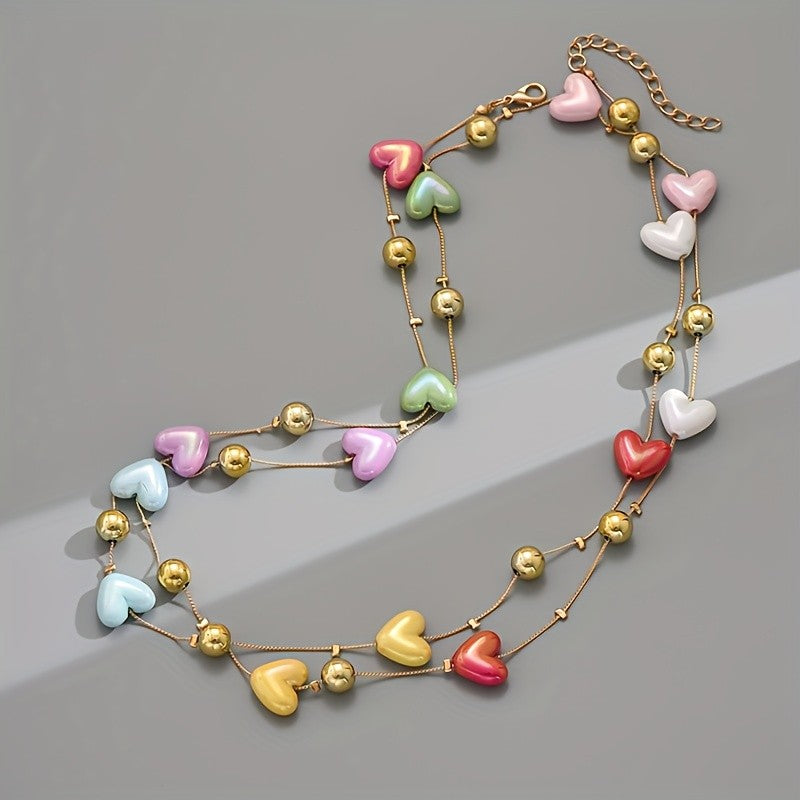 Colorful Heart Station Necklace