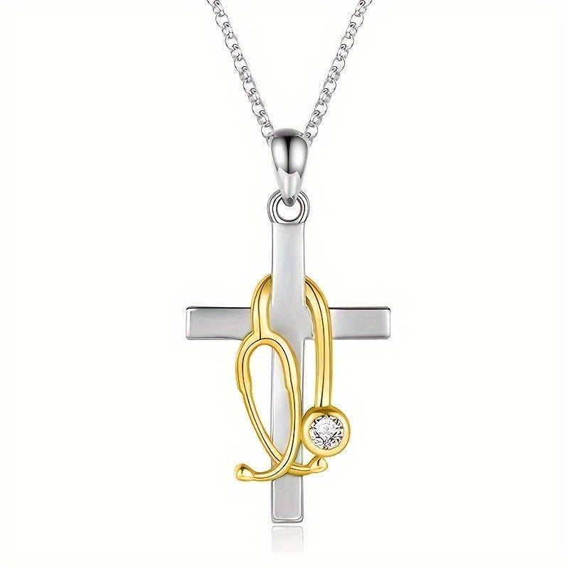 Crystal Heart Loop Cross Necklace