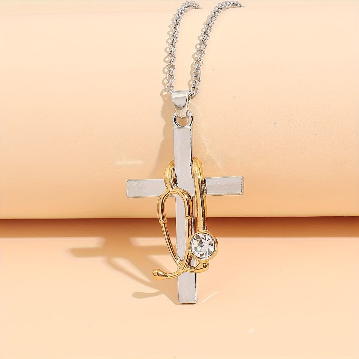 Crystal Heart Loop Cross Necklace