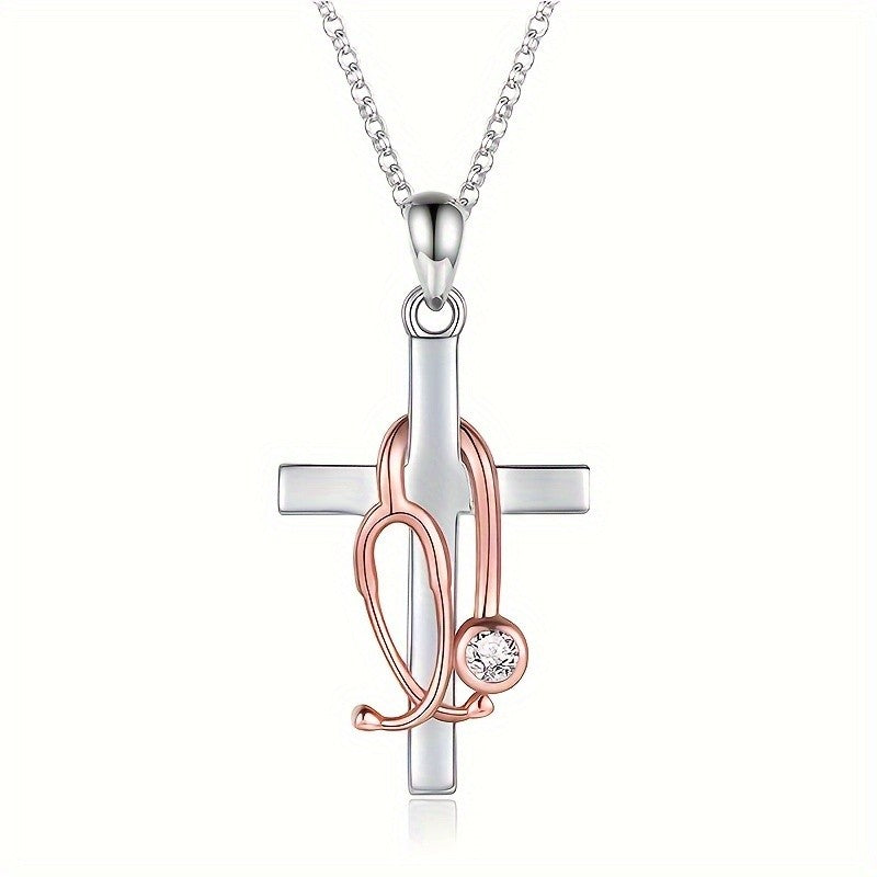 Crystal Heart Loop Cross Necklace