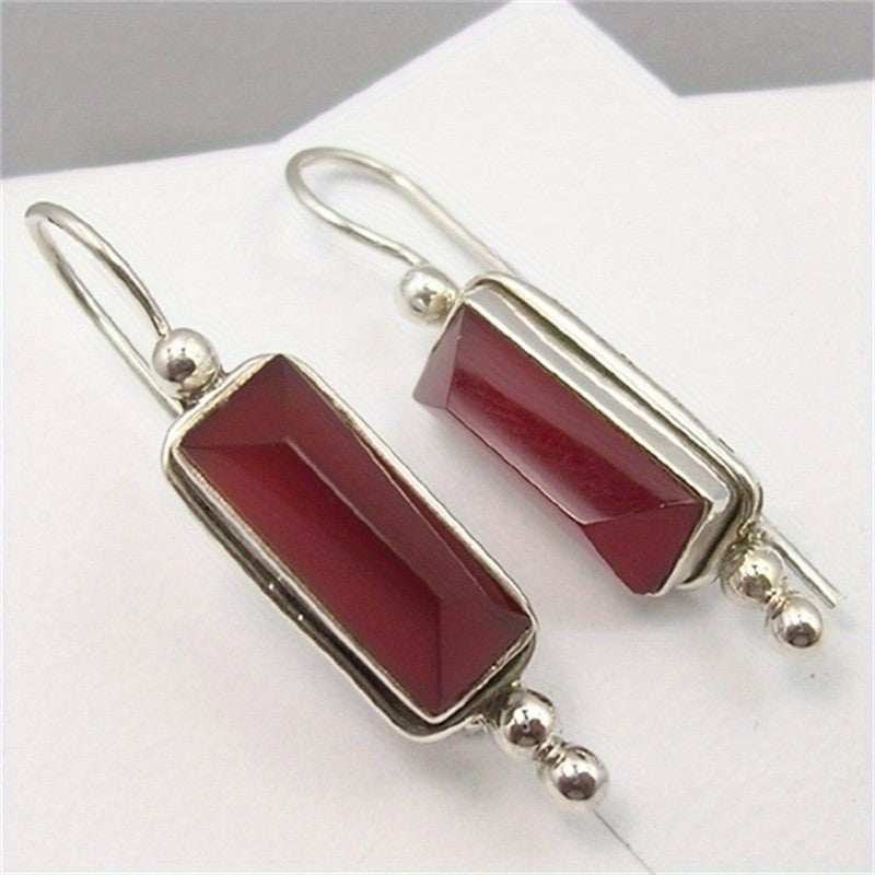 Red Rectangle Drop Earrings