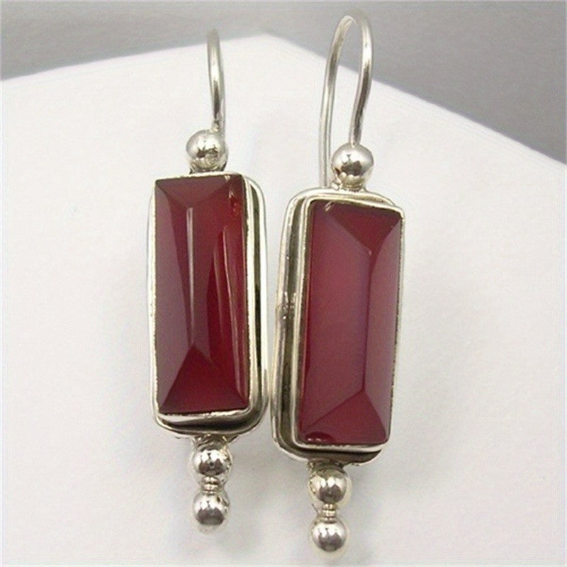 Red Rectangle Drop Earrings