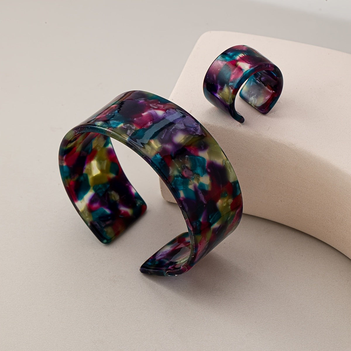 Leopard Print Wide Cuff & Ring Set