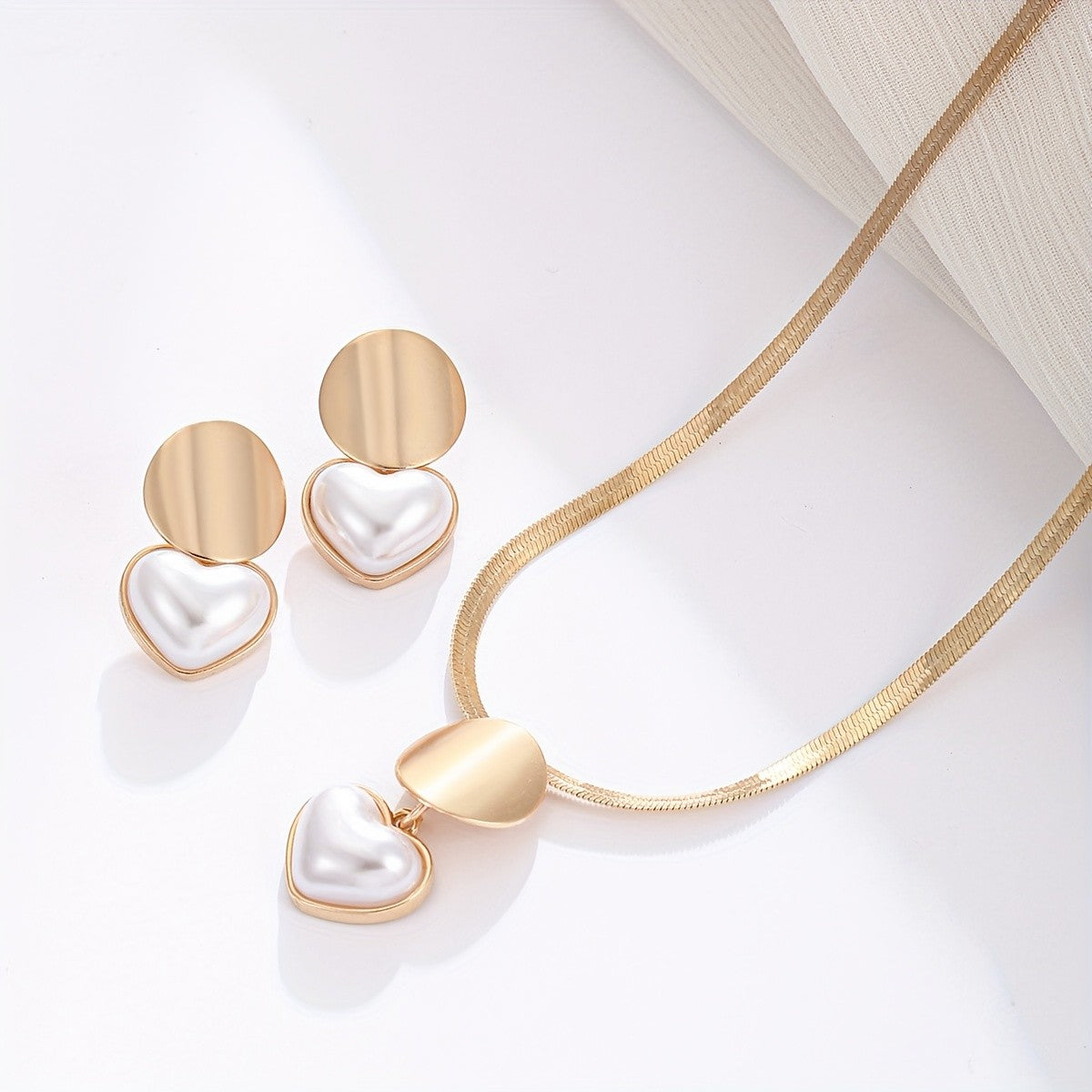 Pearl Heart & Disc Jewelry Set