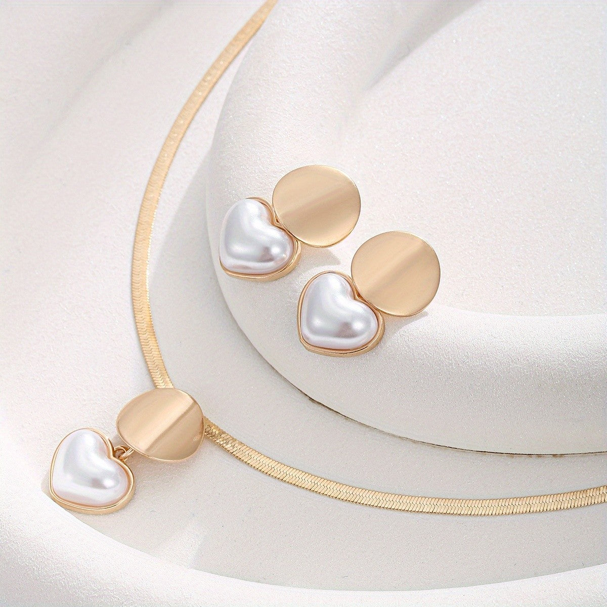 Pearl Heart & Disc Jewelry Set