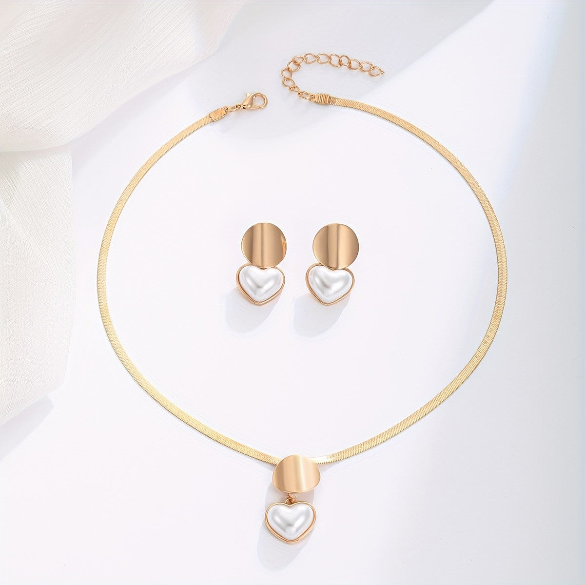 Pearl Heart & Disc Jewelry Set