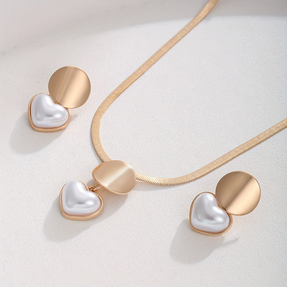 Pearl Heart & Disc Jewelry Set