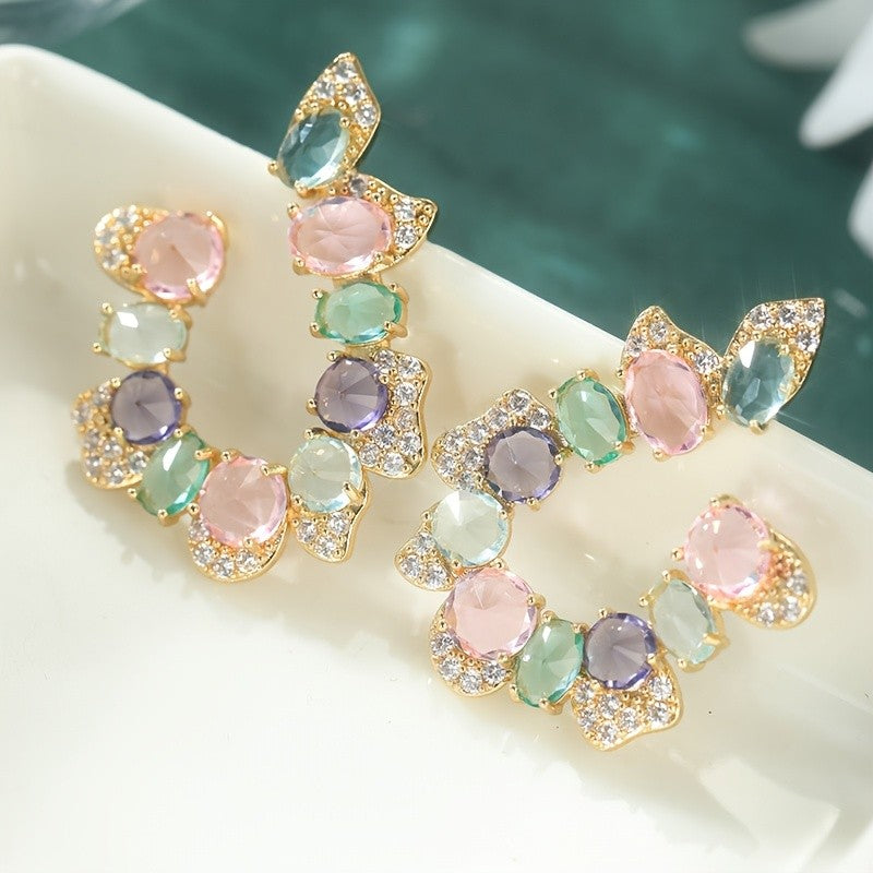Multicolor Crystal Petal Hoop Earrings
