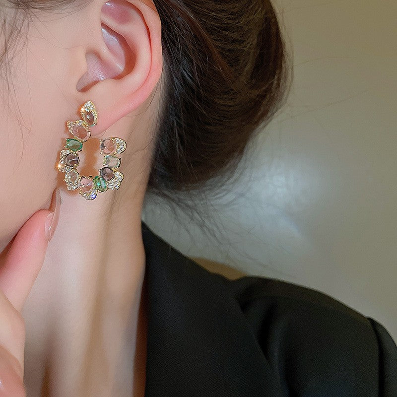 Multicolor Crystal Petal Hoop Earrings