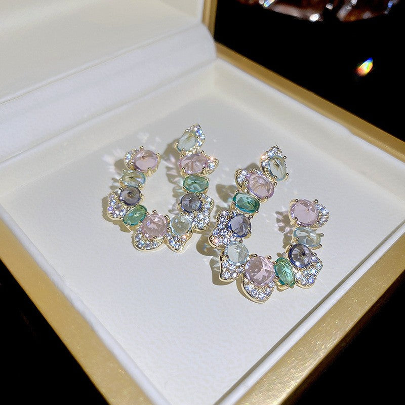 Multicolor Crystal Petal Hoop Earrings