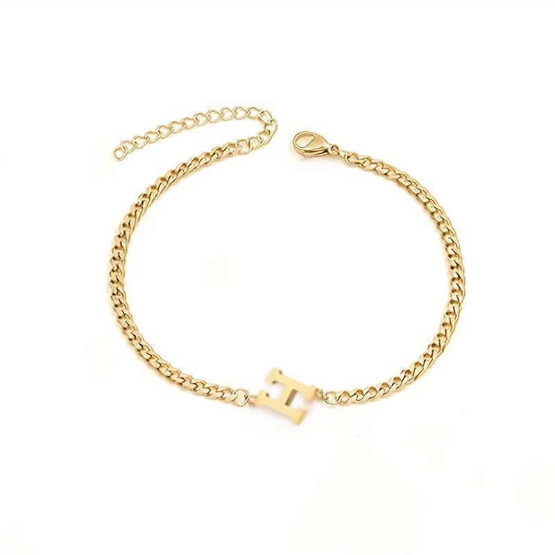 Initial Letter Curb Chain Bracelet