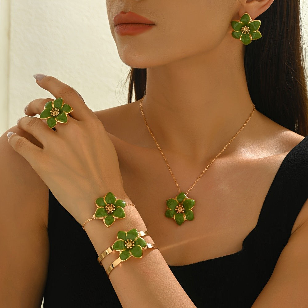 Green Flower Jewelry Set