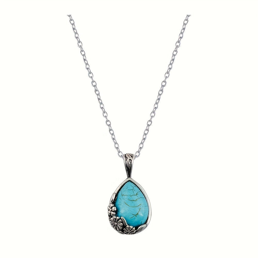 Turquoise Floral Teardrop Necklace