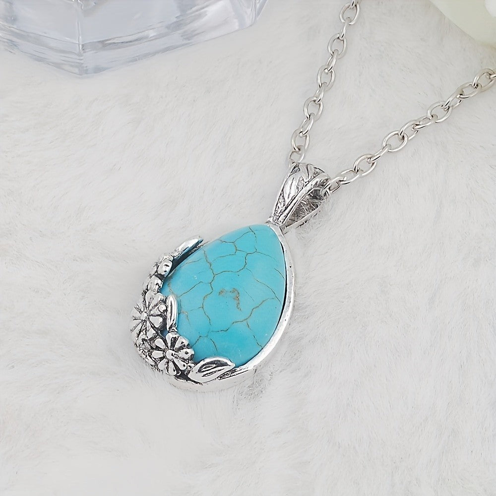 Turquoise Floral Teardrop Necklace