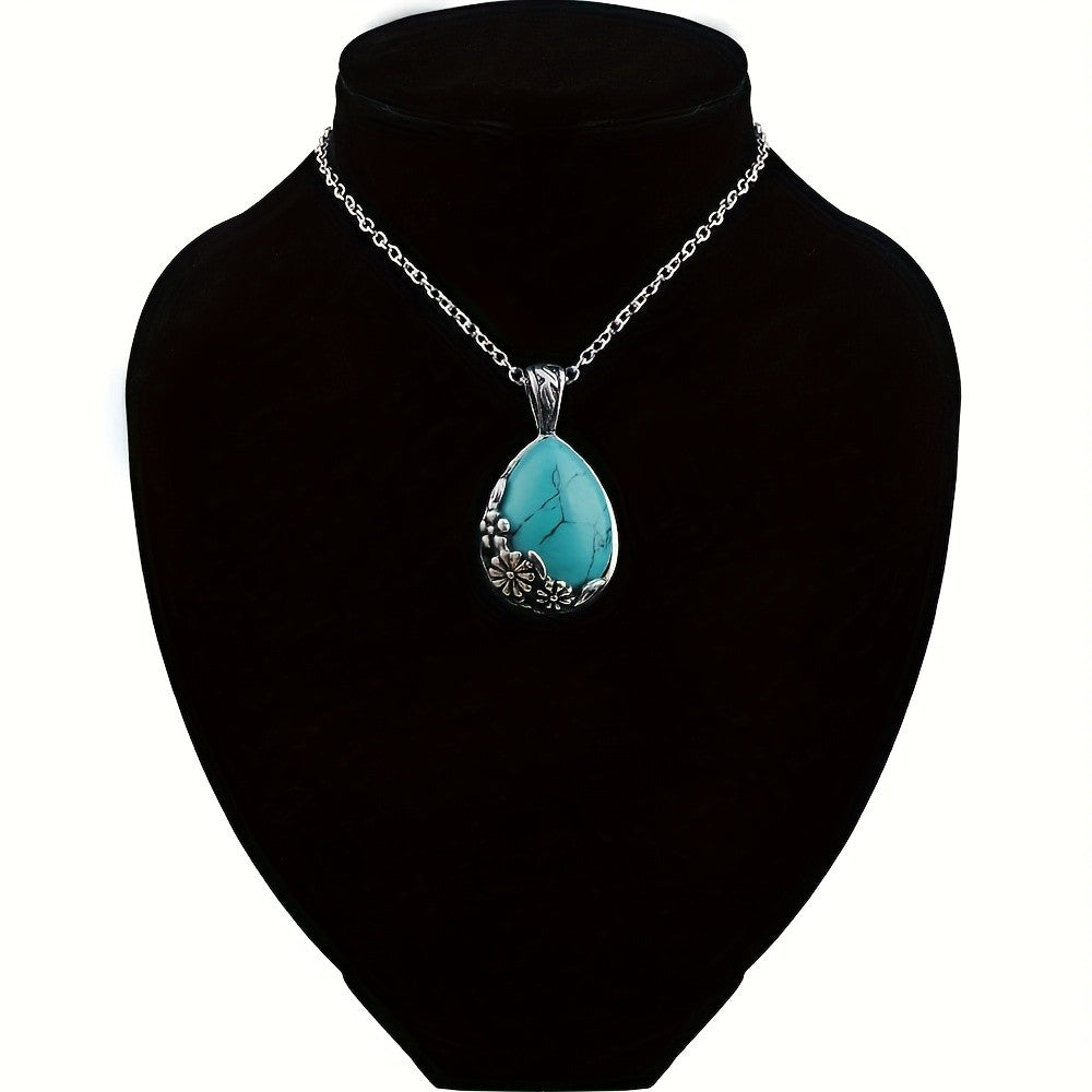 Turquoise Floral Teardrop Necklace