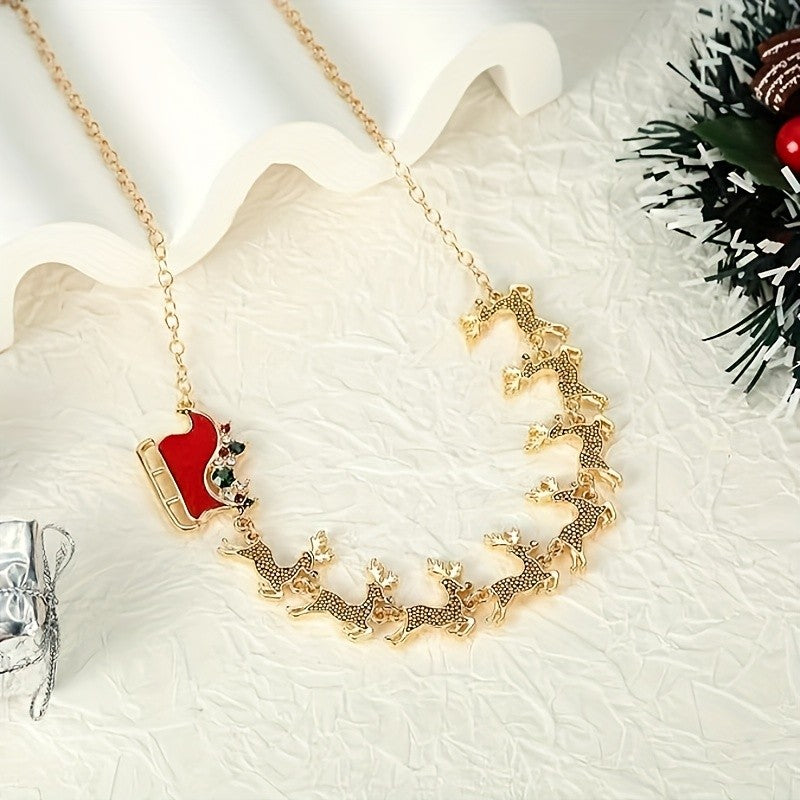 Holiday Sleigh & Reindeer Necklace