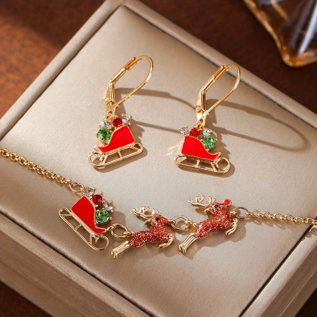 Holiday Sleigh & Reindeer Necklace