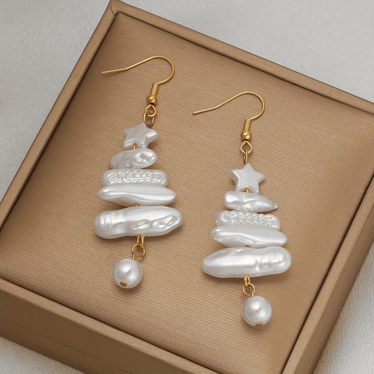 Star & Pearl Christmas Tree Earrings