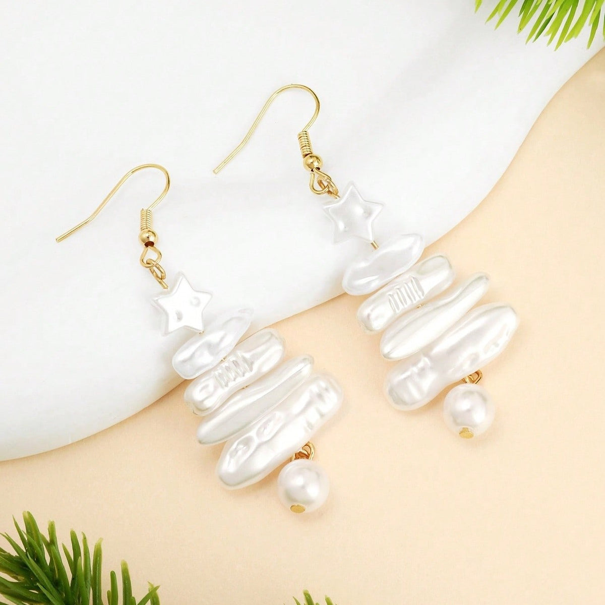 Star & Pearl Christmas Tree Earrings
