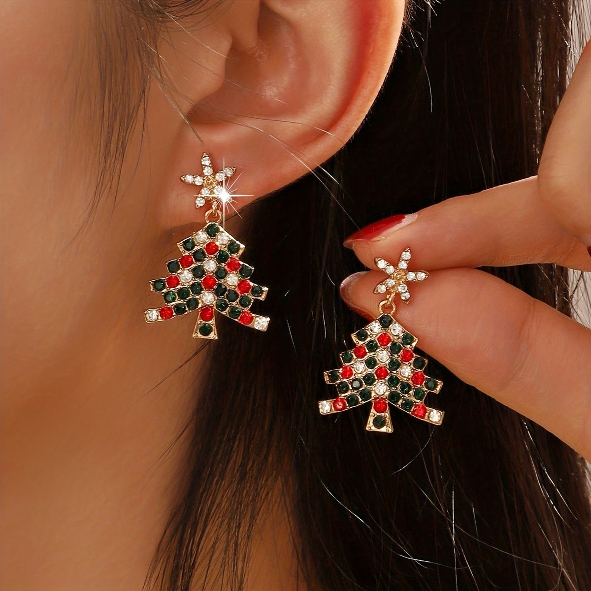 Star & Pearl Christmas Tree Earrings