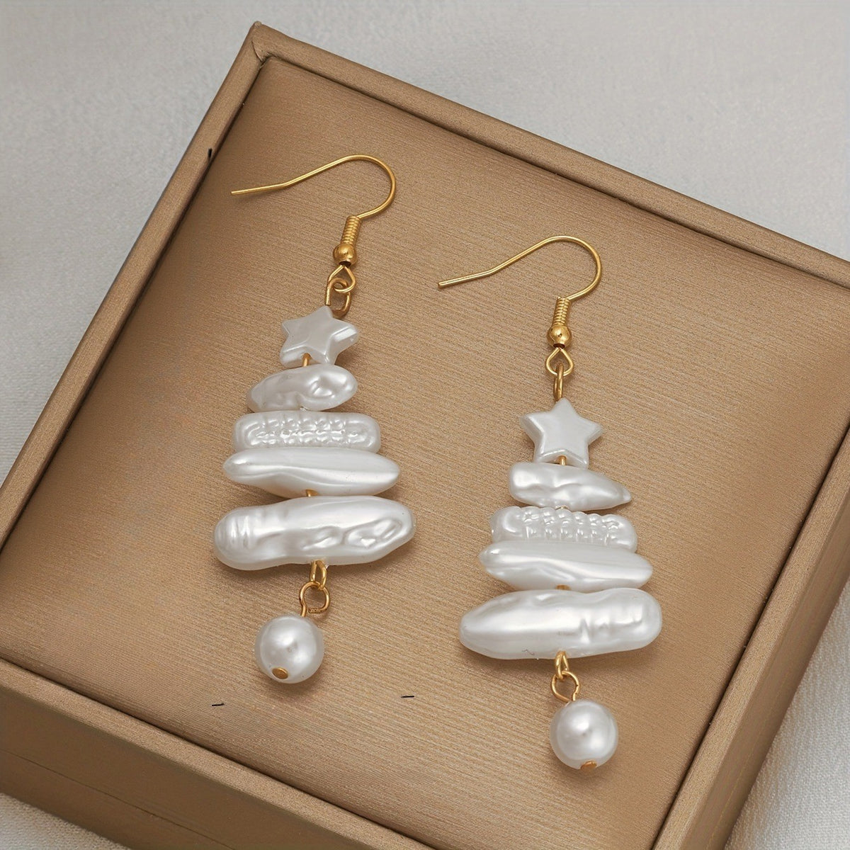 Star & Pearl Christmas Tree Earrings