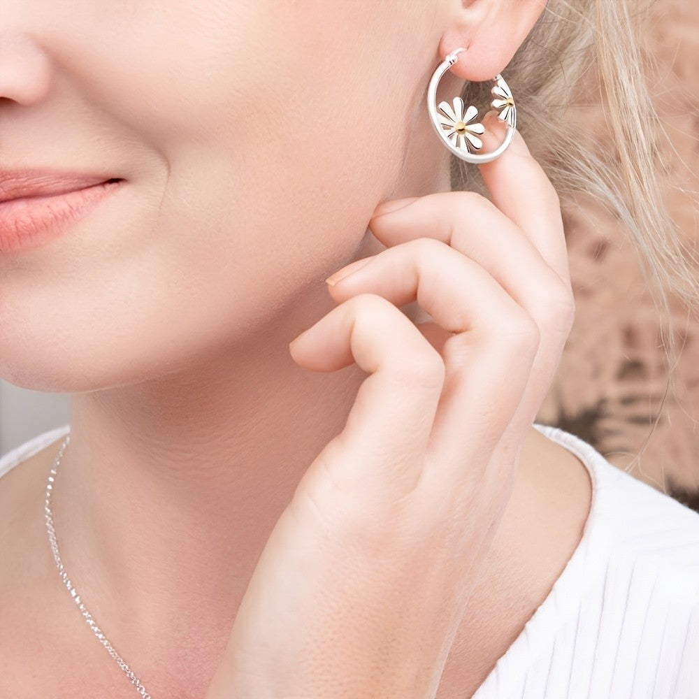 White Enamel Daisy Hoop Earrings