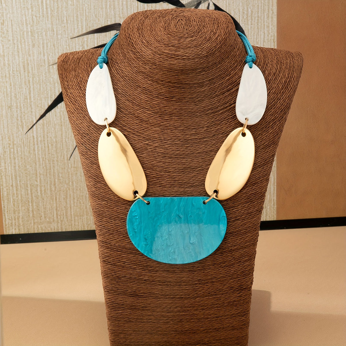 Turquoise & White Oval Statement Necklace