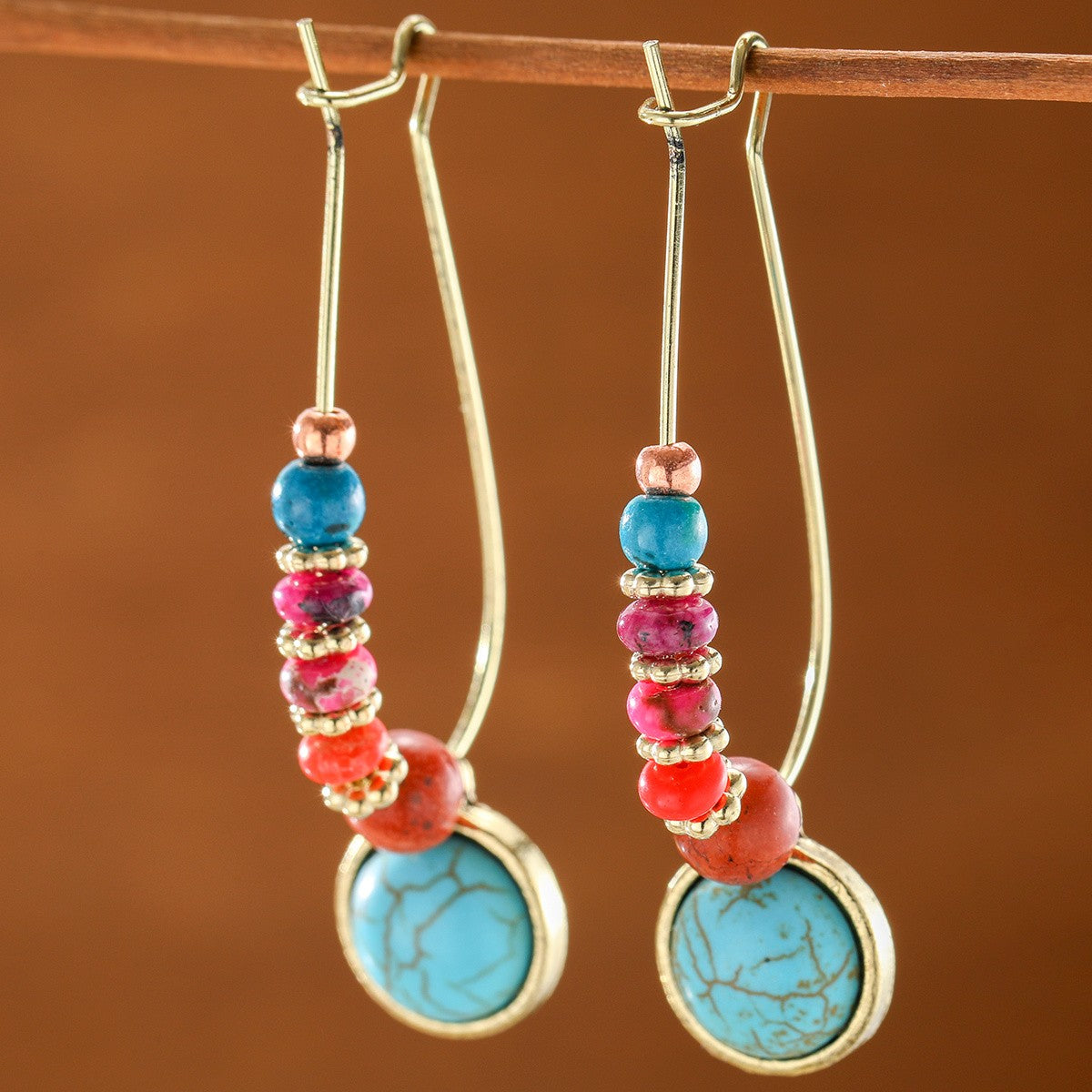 Turquoise & Rainbow Bead Drop Earrings
