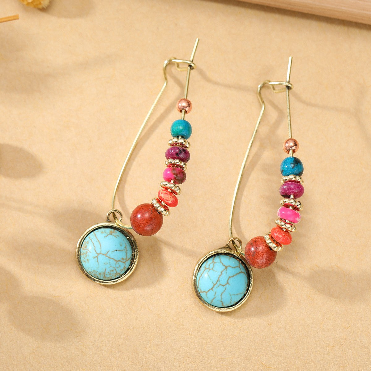 Turquoise & Rainbow Bead Drop Earrings