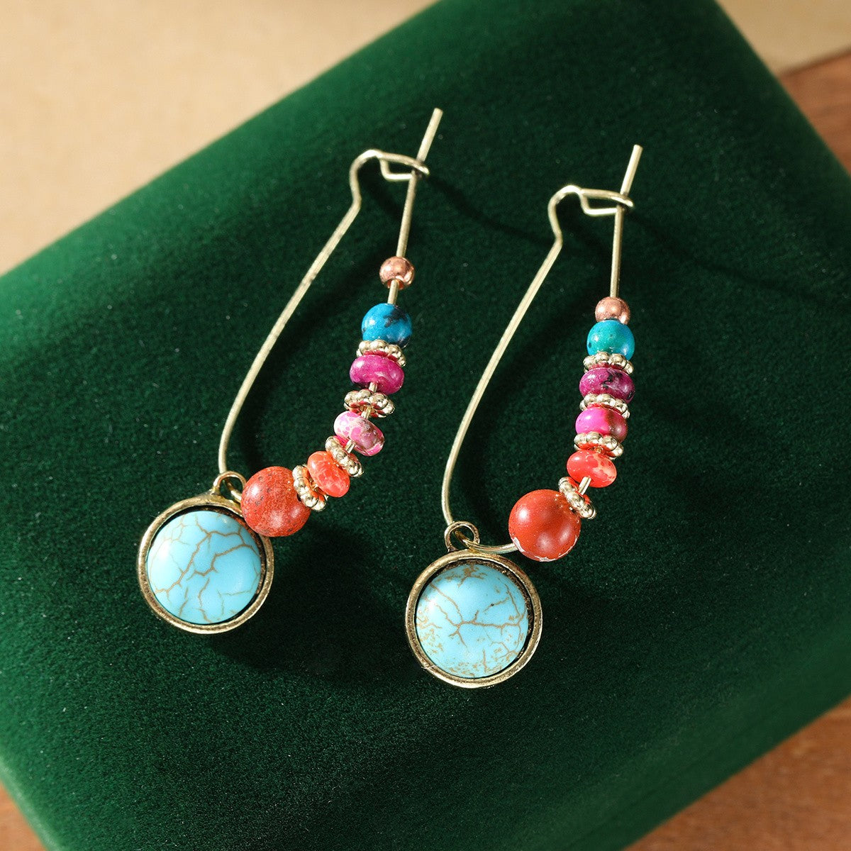 Turquoise & Rainbow Bead Drop Earrings