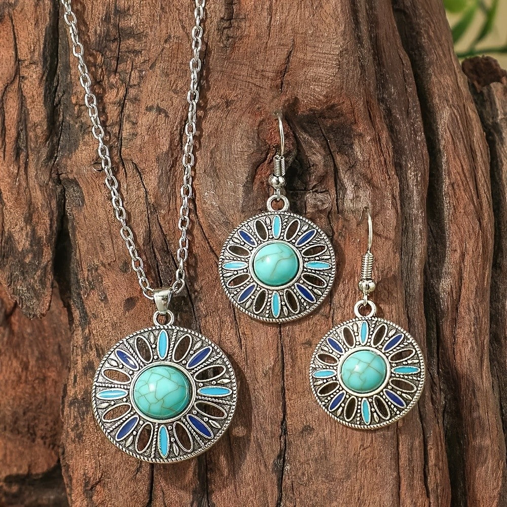 Orange Sunburst Circle Jewelry Set