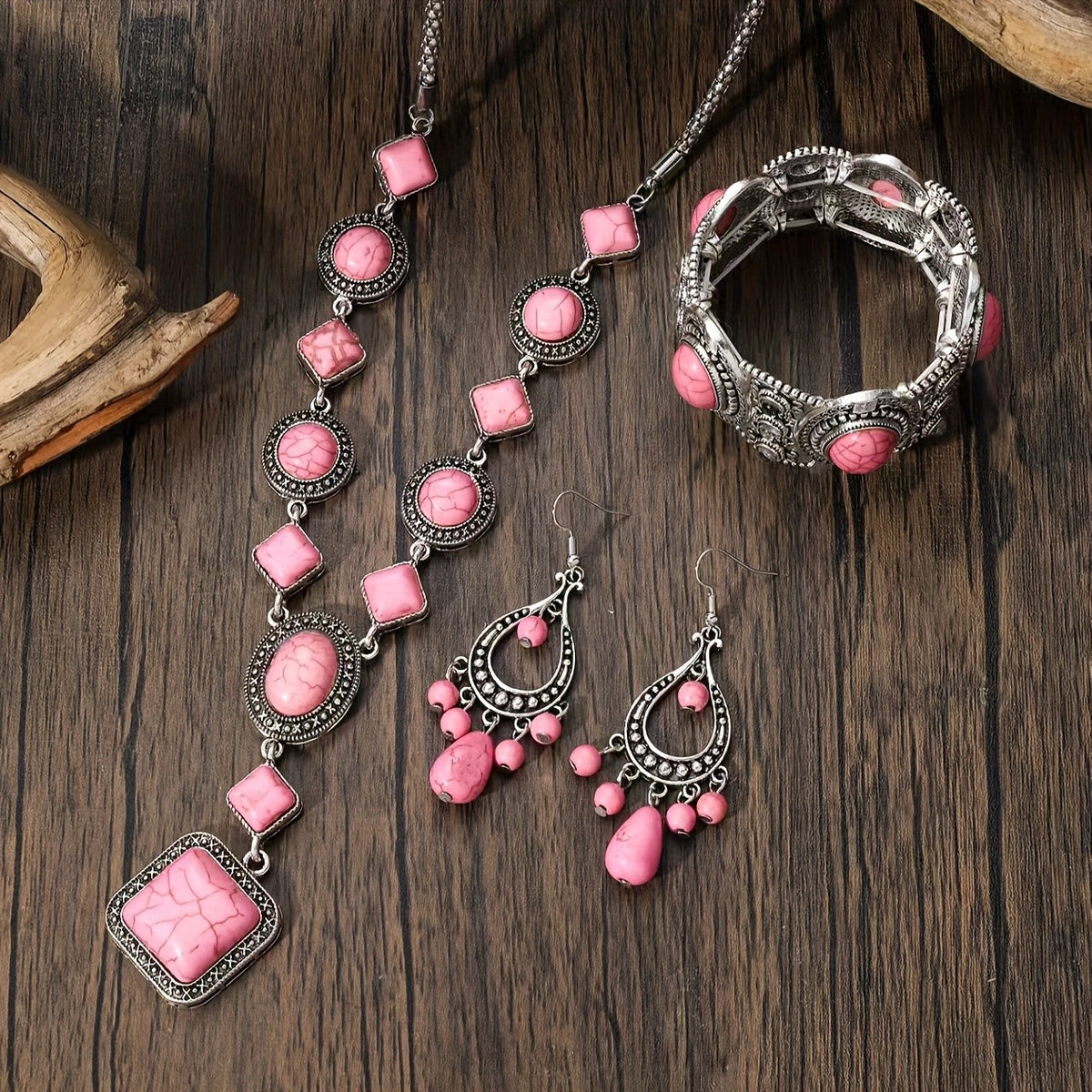 Pink Stone Jewelry Set