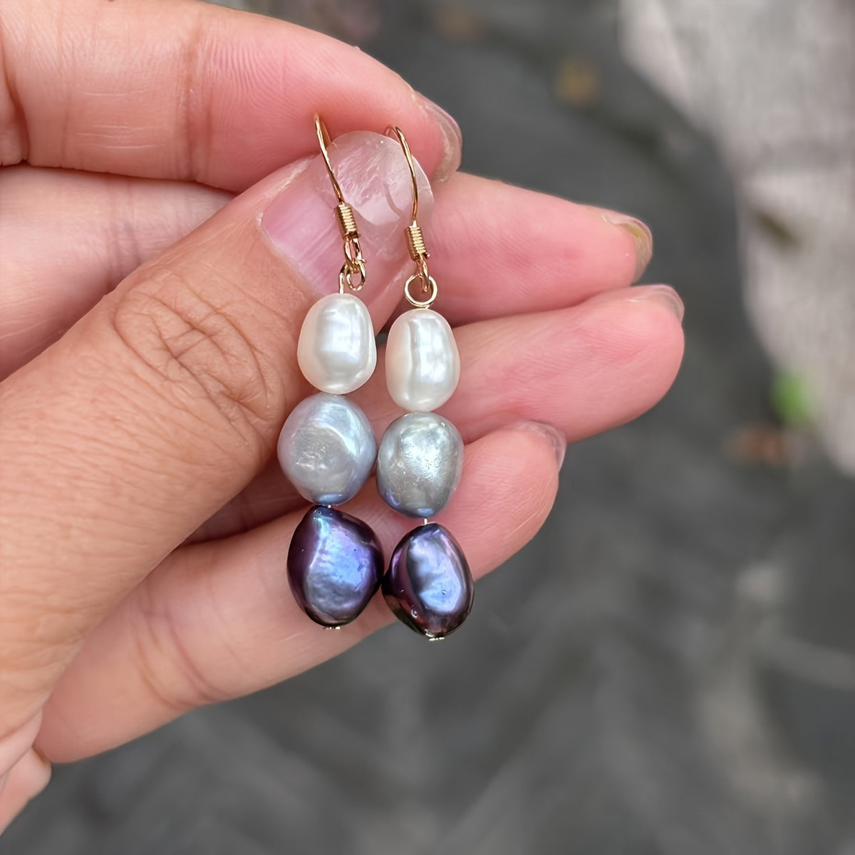 Three-Tone Freshwater Pearl Drop Earrings
