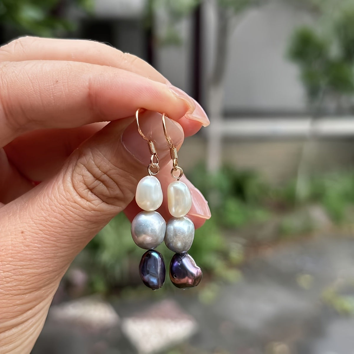 Three-Tone Freshwater Pearl Drop Earrings