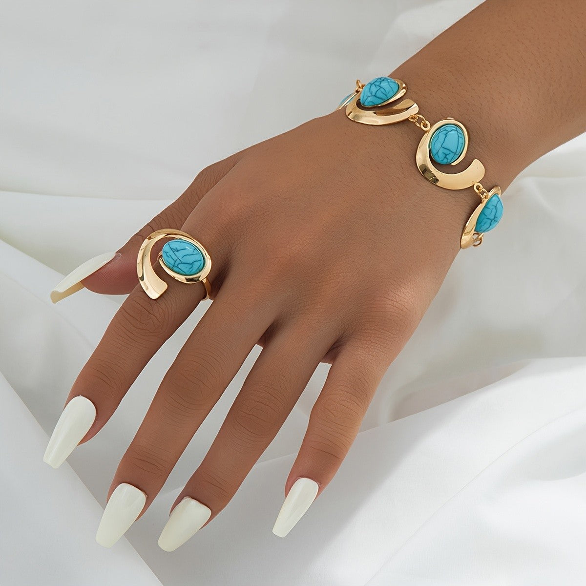 Turquoise Crescent Ring & Bracelet Set