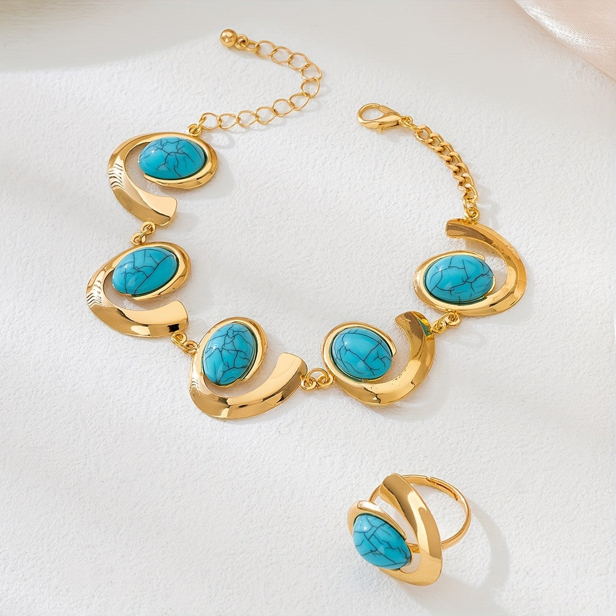 Turquoise Crescent Ring & Bracelet Set