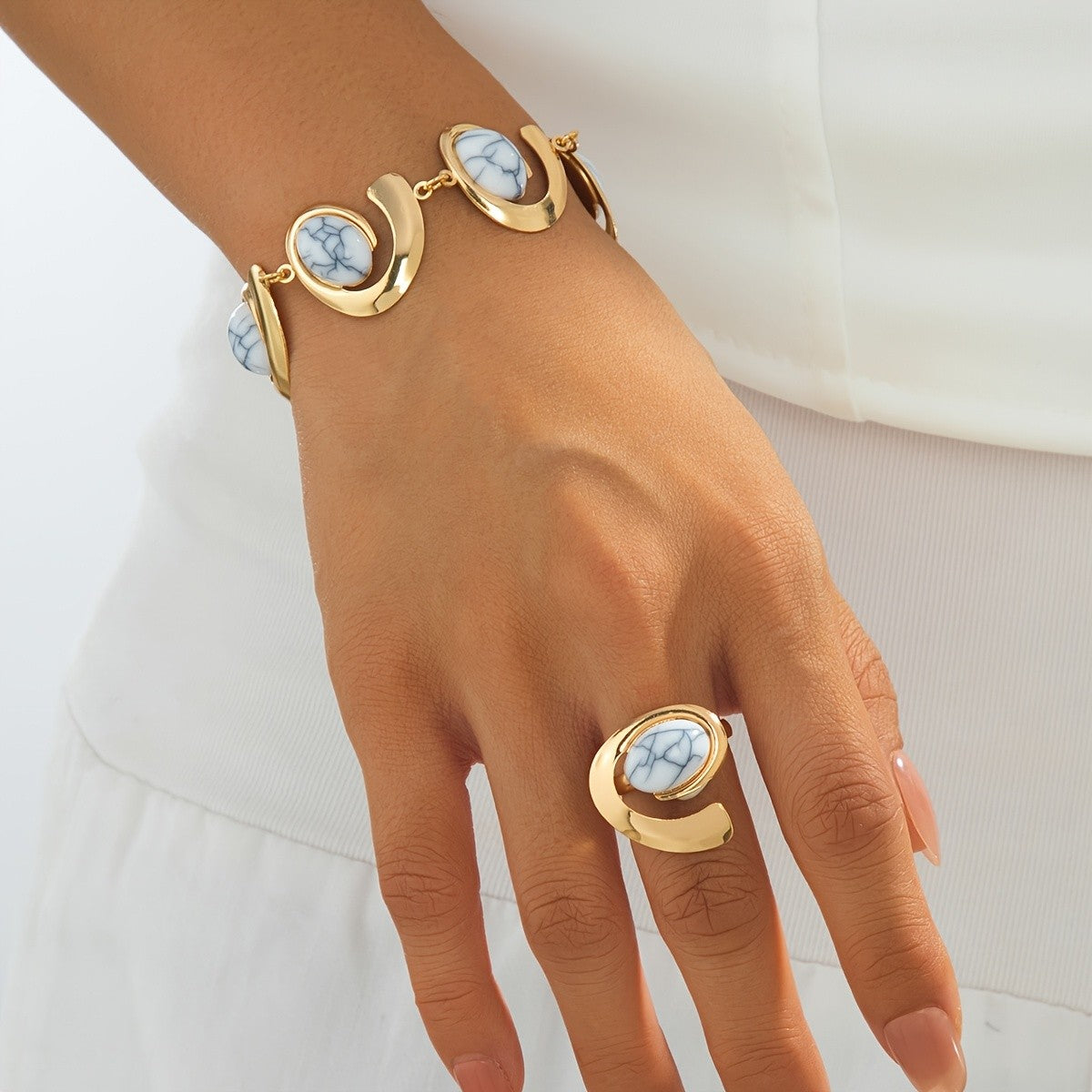 Turquoise Crescent Ring & Bracelet Set