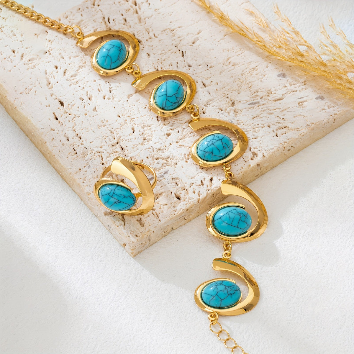 Turquoise Crescent Ring & Bracelet Set