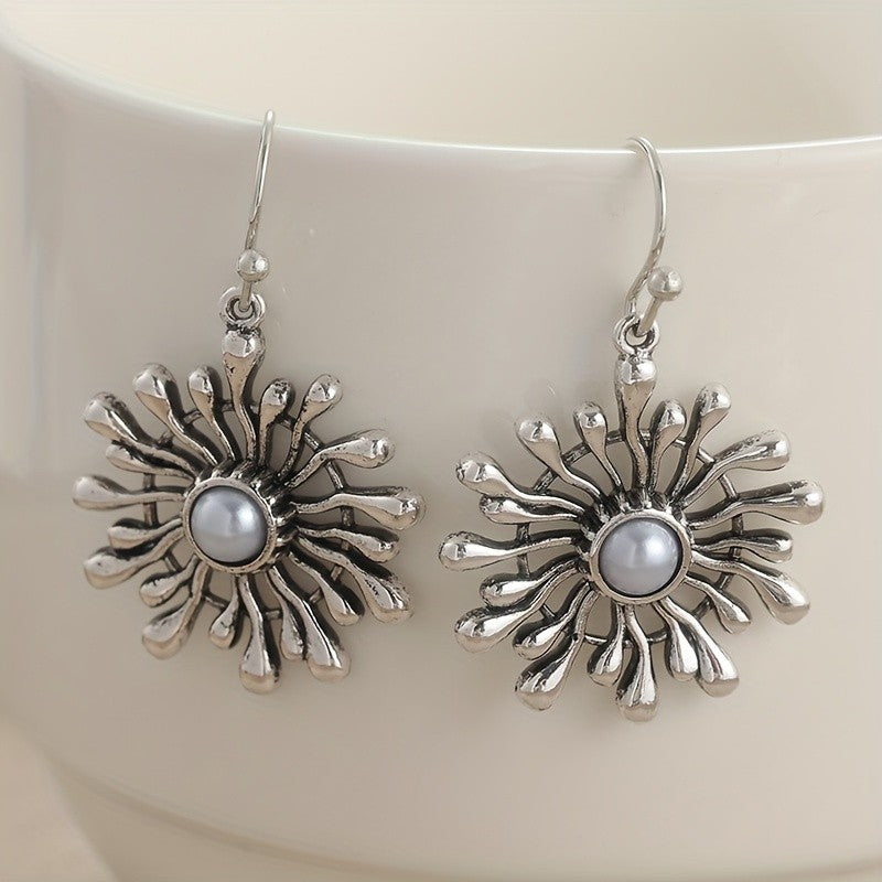 Faux Pearl Sunburst Drop Earrings