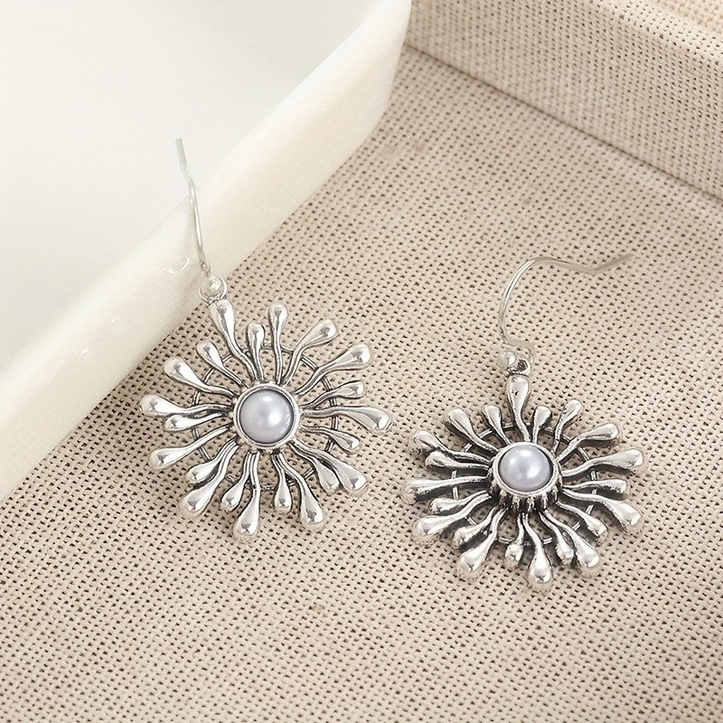 Faux Pearl Sunburst Drop Earrings