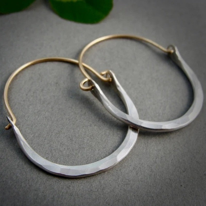 Hammered Two-Tone Hoop Earrings