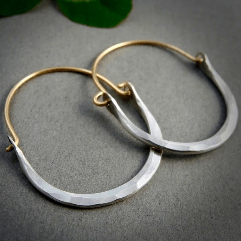 Hammered Two-Tone Hoop Earrings
