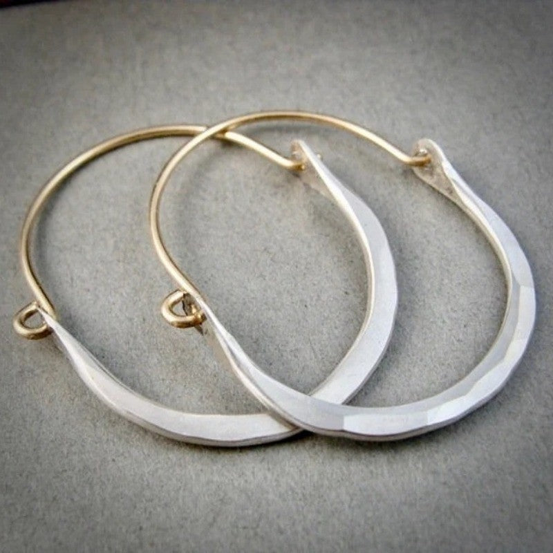 Hammered Two-Tone Hoop Earrings