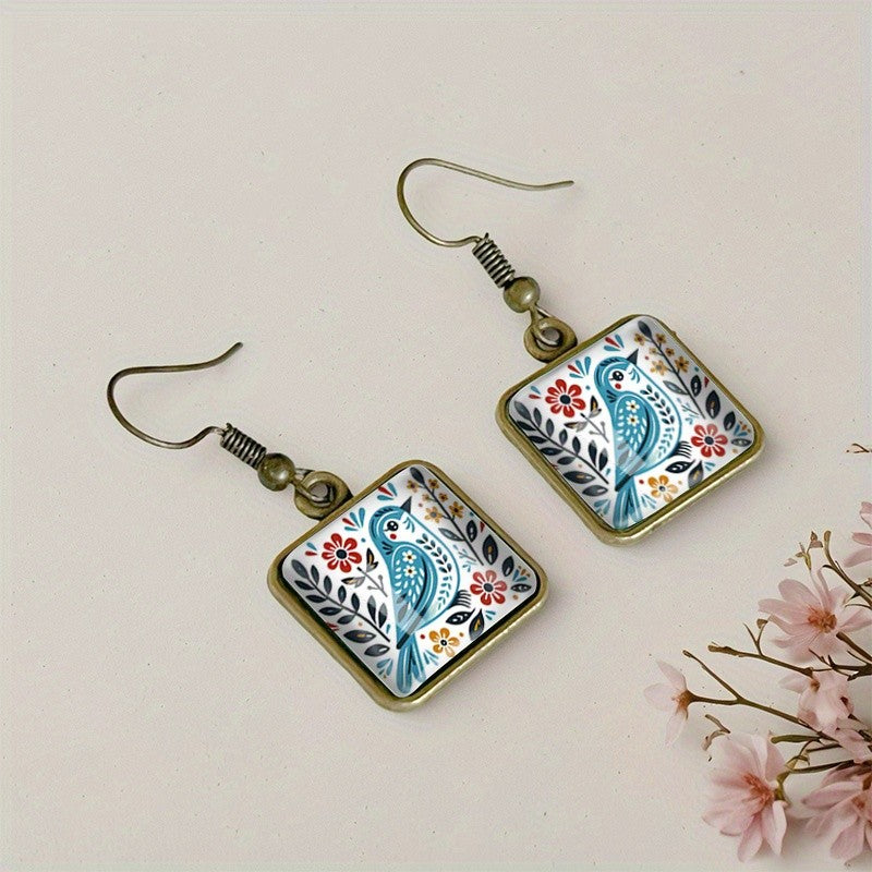 Blue Bird Square Earrings