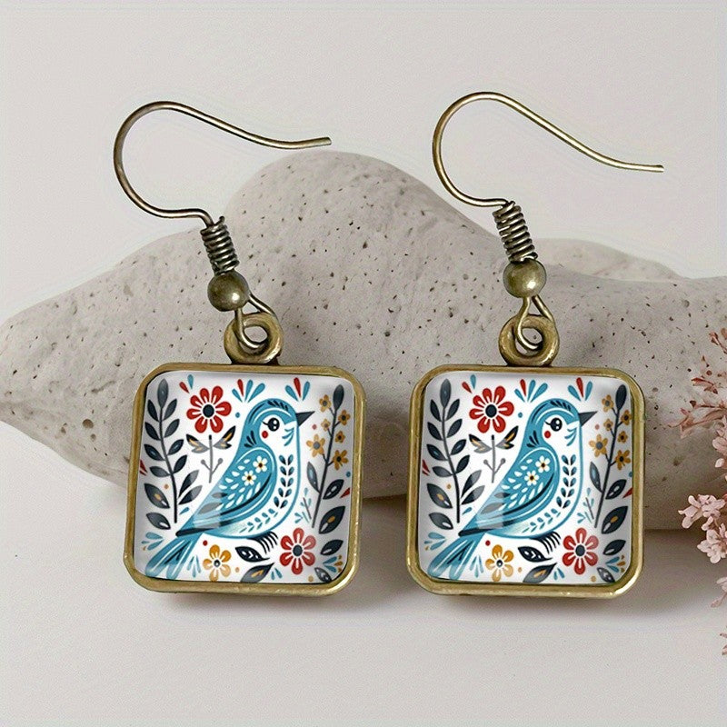 Blue Bird Square Earrings