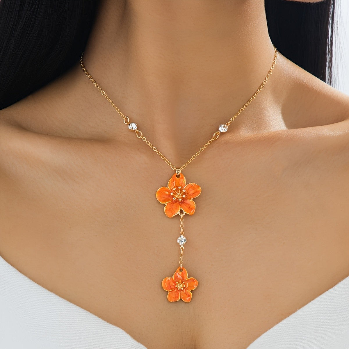 Orange Flower Drop Necklace